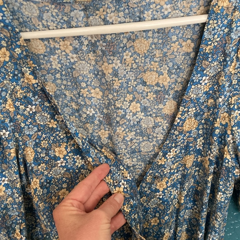 Natural Life Floral Blue Maxi, Wrap Dress small - Picture 4 of 9
